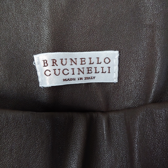 Brunello Cucinelli Leather Pants Side Stripe Espresso Green Size 2 - Picture 13 of 16